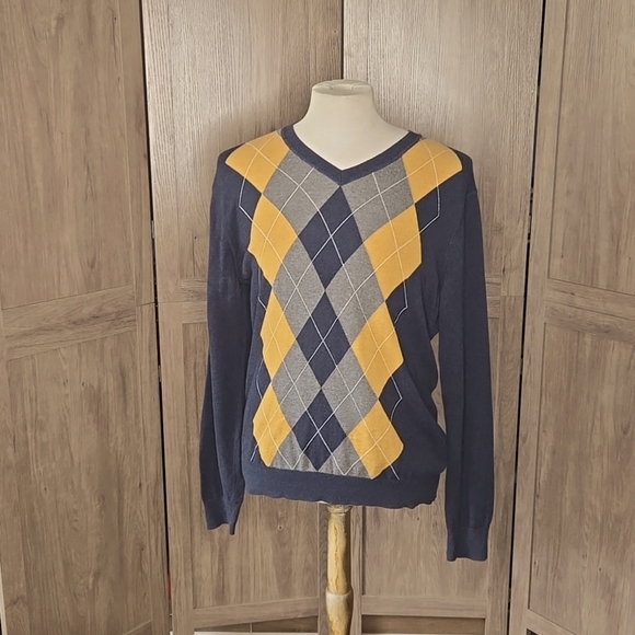 Mens modern geometric pattern blue and yellow - Picture 1 of 11